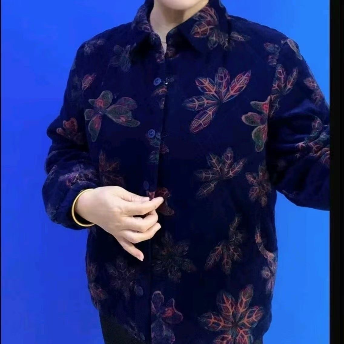 中老年妈妈装印花棉服外