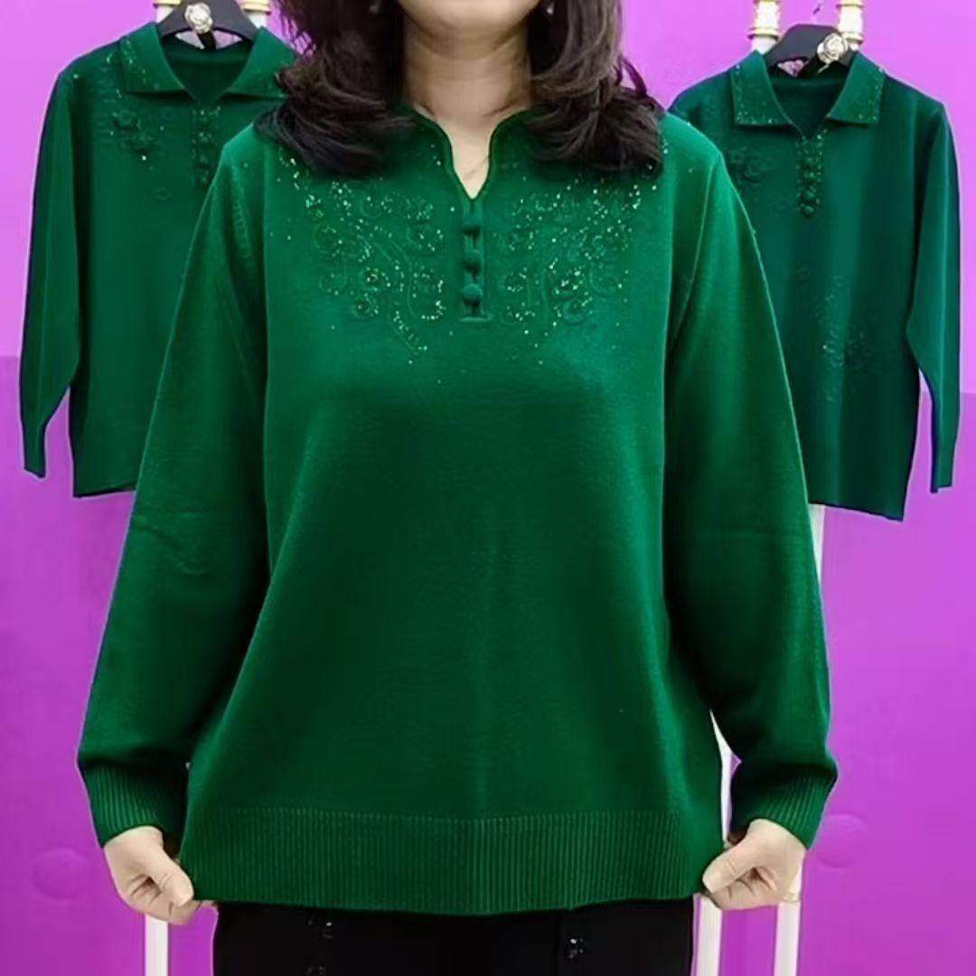 妈妈秋季提花镶钻毛衣长袖旗袍领针织衫中老年女本命年红色打底衫,女装/女士精品,常规大码外套,淘宝优惠券,粉丝福利购,淘宝优惠卷