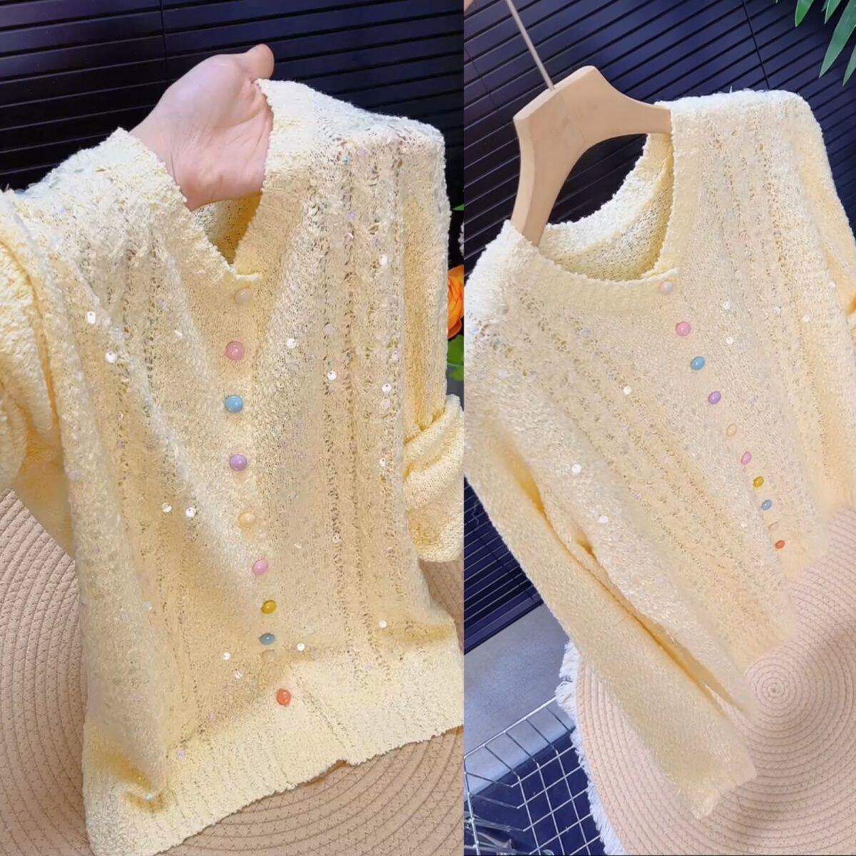 亮片毛衣韩版遮肉通勤外搭26新款针织衫开衫外穿气质上衣女