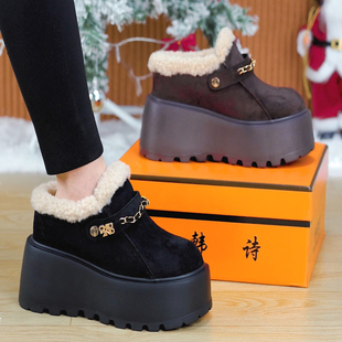 10cm厚底内增高加绒保暖毛毛包头拖鞋女2025秋冬季百搭新款勃肯鞋