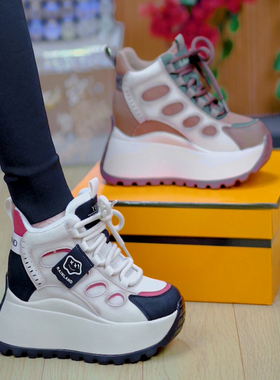 【单/棉】8cm显脚小厚底加绒老爹鞋2025秋冬款百搭高帮休闲阿甘鞋