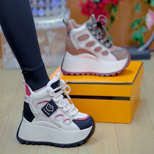 2025秋冬款 8cm显脚小厚底加绒老爹鞋 棉 百搭高帮休闲阿甘鞋 单