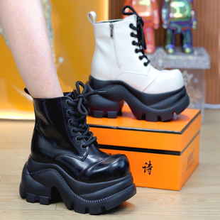 9cm小个子系带厚底短靴女2025秋冬新款 轻便潮流百搭增高休闲靴