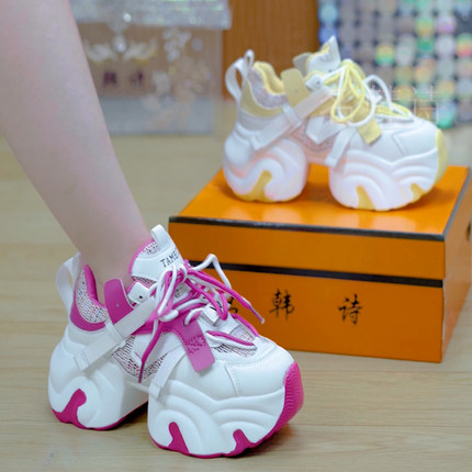2025新款7cm小个子厚底休闲老爹鞋女休闲轻便百搭系带运动鞋