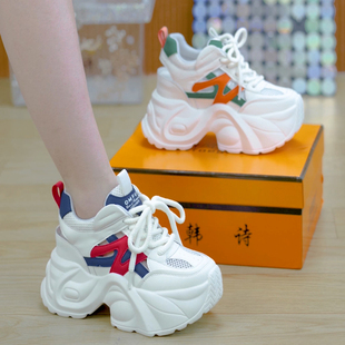 百搭休闲运动鞋 9cm小个子镂空厚底老爹鞋 女2025夏季