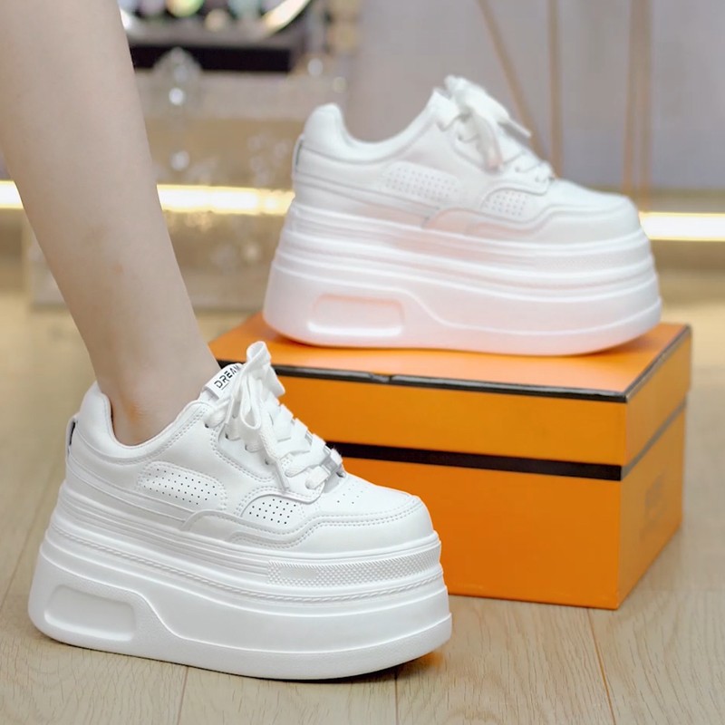 小个子系带厚底小白鞋女