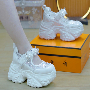 魔术贴百搭增高休闲运动鞋 9cm亮片水钻仙女风老爹鞋 女2025夏季