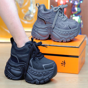 轻便百搭增高休闲运动鞋 9cm小个子系带厚底老爹鞋 女2025秋冬新款