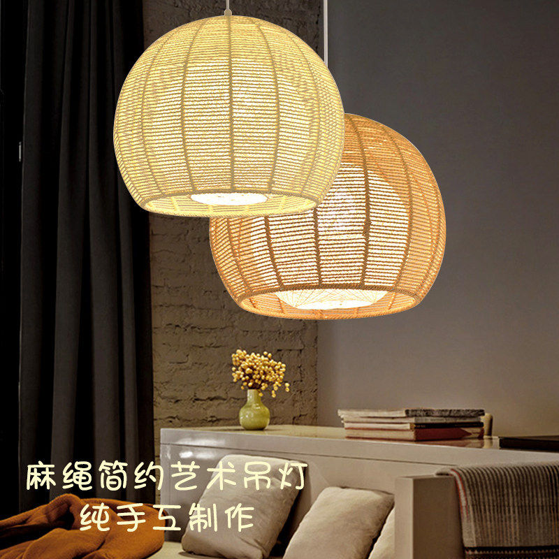 麻绳吊灯创意个性半圆手工日式田园简约卧室客厅阳台餐厅吧台装饰