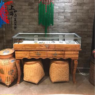 实木珠宝展示柜首饰玉器翡翠玻璃柜台中岛陈列柜复古文玩饰品展柜