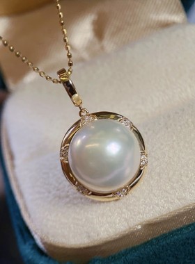 18k金配件不含珍珠 简约圆形吊坠 万能扣头 百搭链子 白锆镶嵌