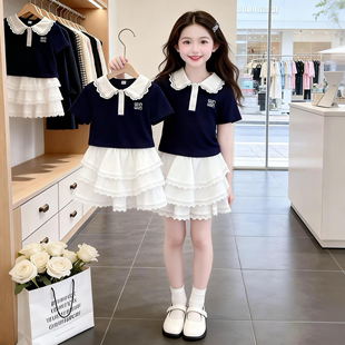 2026年新款 套装 夏装 拼接花边Polo衫 潮 洋气时髦中大童韩版 女童套装