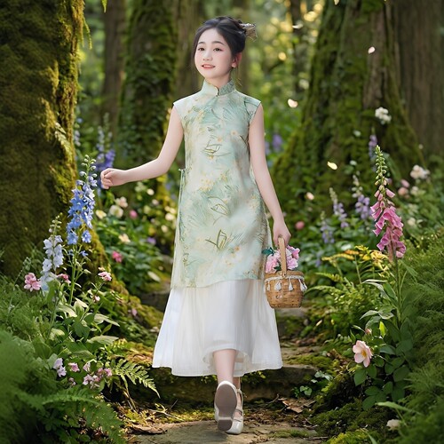 女童汉服旗袍裙碎花连衣裙夏季