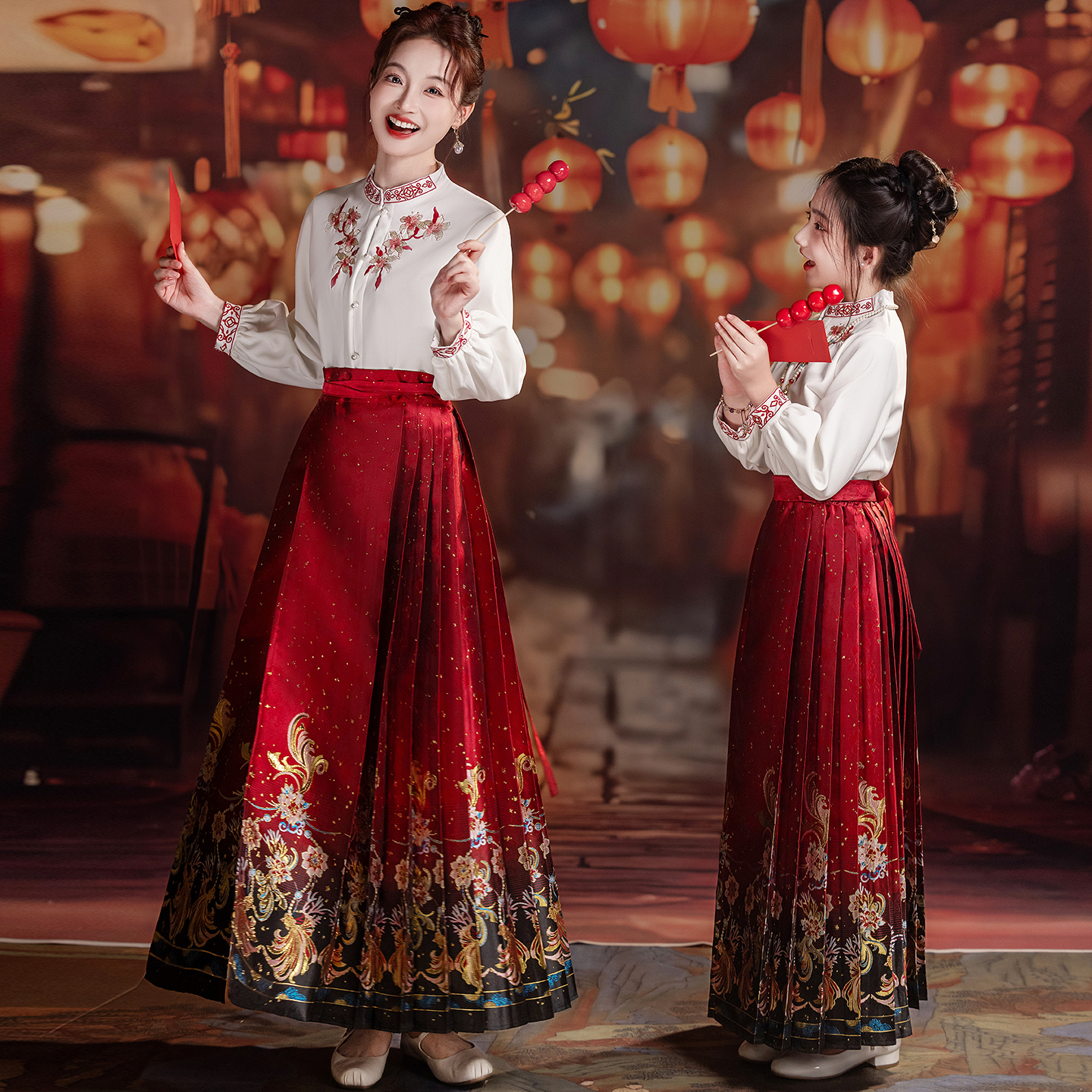 汉服女童高端织金国风马面裙亲子