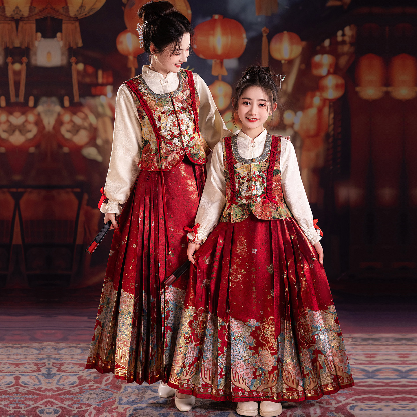 女童汉服马面裙套装2026新款春秋高端中国风衬衣马甲新中式亲子装