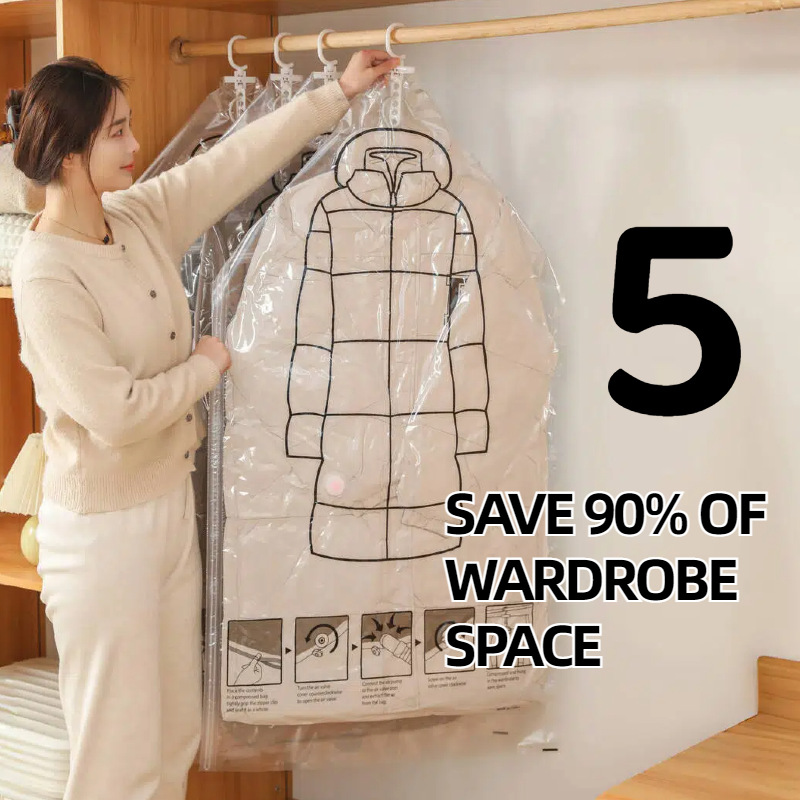 亚马逊专供挂式羽绒服真空压缩袋棉衣大衣外套衣服卧室衣柜收纳袋