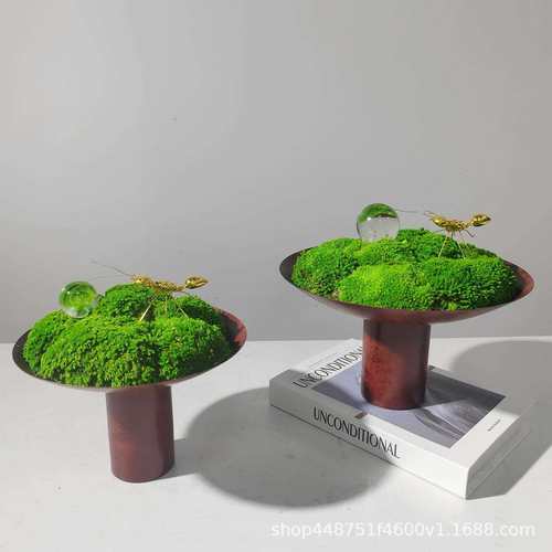 新中式永生苔藓茶室样板间日式茶道插花仿真绿植装饰品洽谈桌摆件