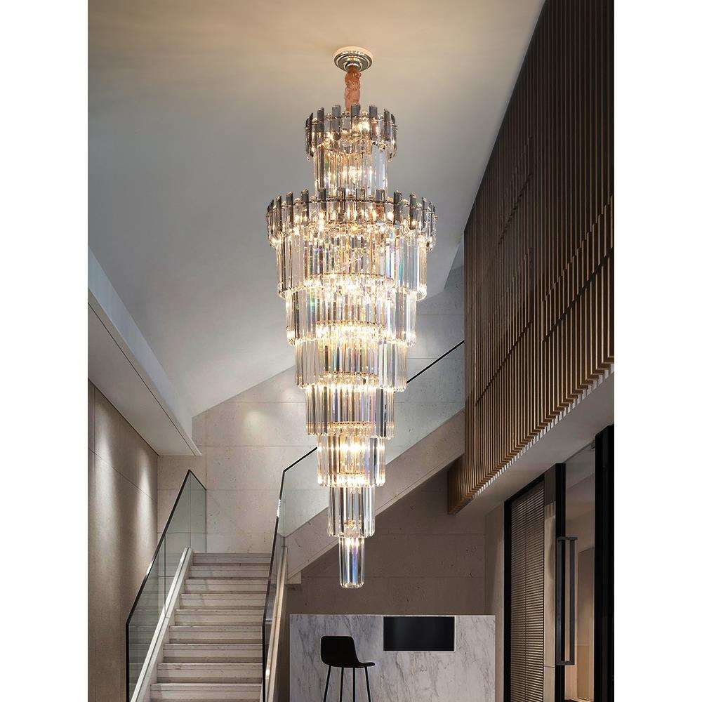 复式楼大吊灯现代简约轻奢水晶别墅客厅中空大厅旋转楼梯间长吊灯