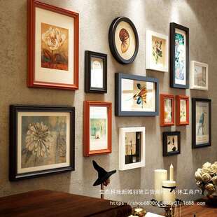 照片墙墙上相框组合美式墙面装饰相册贴墙家居客厅家庭相片背景板