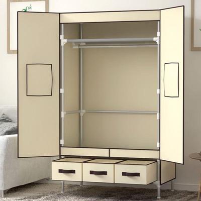 简易布衣柜出租房用挂衣柜钢管加厚结实耐用拉开门式布艺收纳橱柜