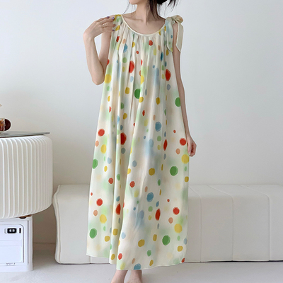 夏季棉绸长裙蝴蝶结系带度假风