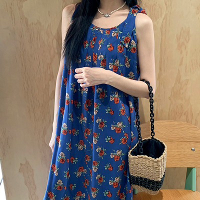 夏季棉绸长裙蝴蝶结系带度假风