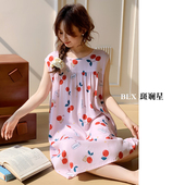 韩版 大码 棉绸睡裙女士加大码 夏季 无袖 长裙人造棉稠宽松孕妇家居服