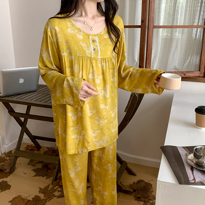 春秋季宽松舒适女士长袖长裤棉绸睡衣妈妈装可外穿家居服套装,女士内衣/男士内衣/家居服,睡衣/家居服套装,淘宝优惠券,粉丝福利购,淘宝优惠卷