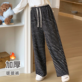 加厚仙女暖暖裤 可外穿百搭日系条纹保暖裤 冬季 ins网红同款 居家裤
