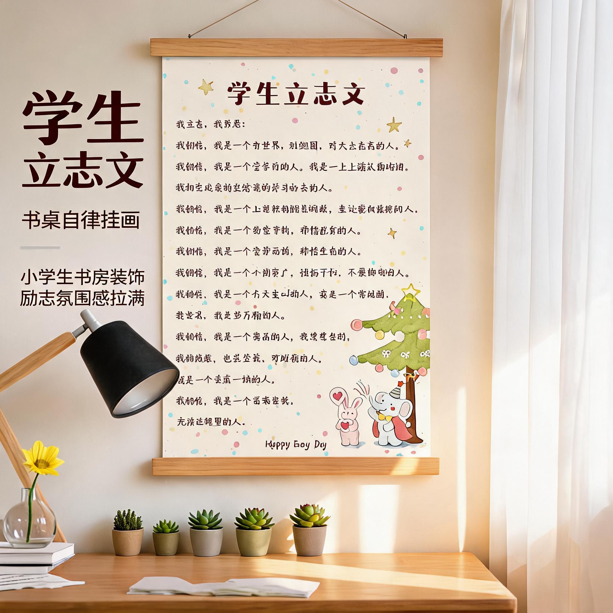 学生立志文卷轴挂画 中小学生书桌自律励志 儿童房间教育装饰挂布
