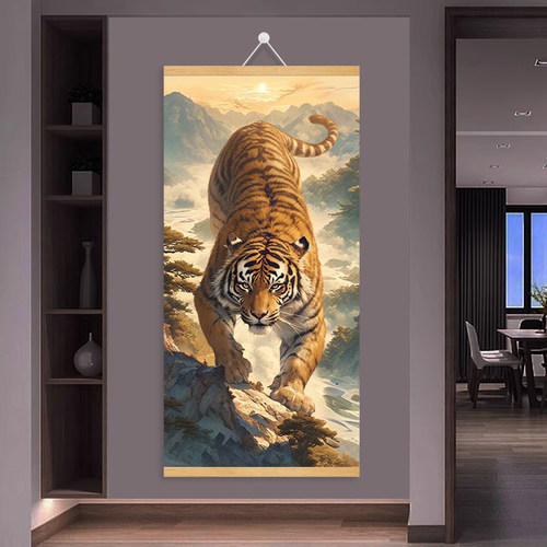 老虎旺宅玄关入户墙壁画