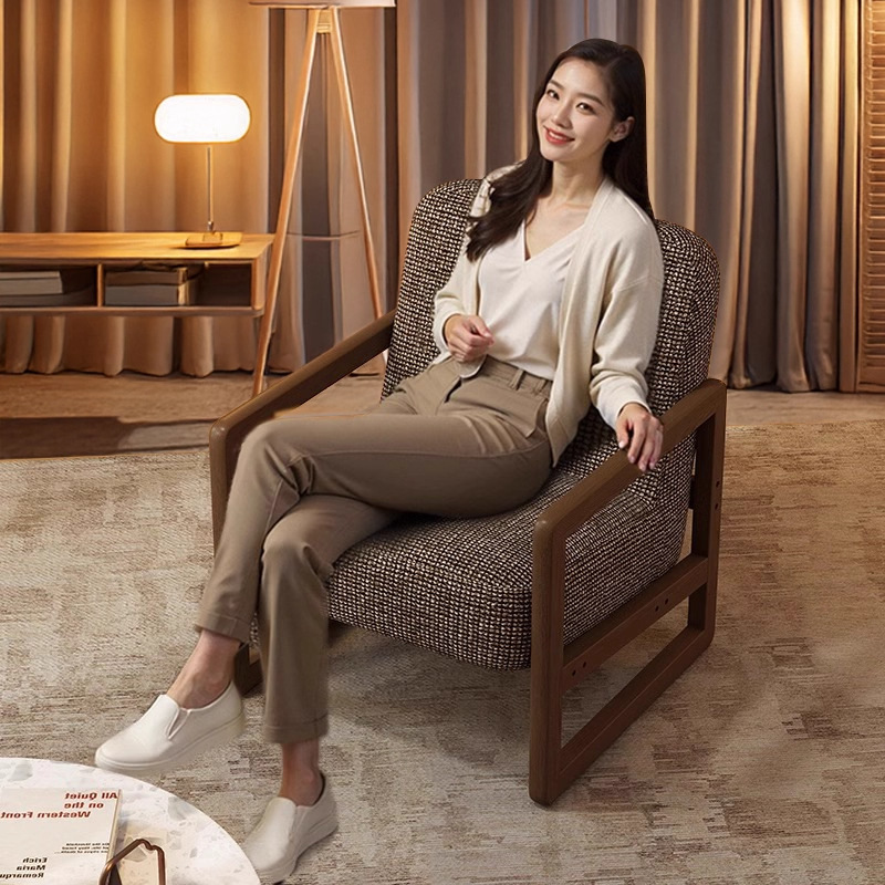 批发沙发椅家用客厅卧室轻奢单人复古实木休闲椅百搭实用咖啡椅