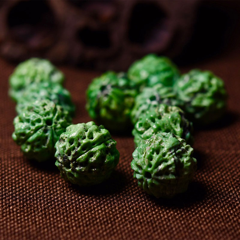 남성과 여성을위한 고기 패턴이있는 천연 유채 노란색 광석 청록색 RUDRAKSHA 팔찌 단일 원형 문화 장난감 휴대용 구슬