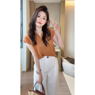 2025新款 RIERA夏季 t恤女装 设计感独特漂亮减龄款 上衣橘色针织短袖