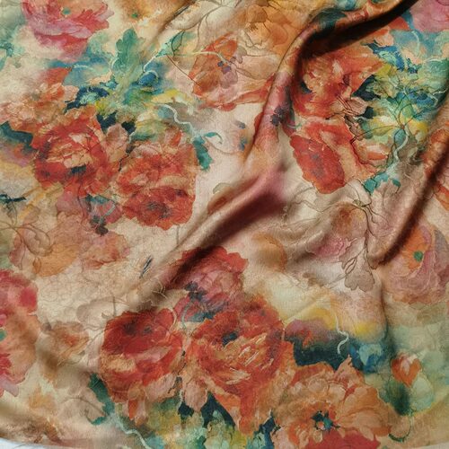 新品香云纱布料批发花罗缎旗袍汉服碎花面料数码印花工厂直供a04