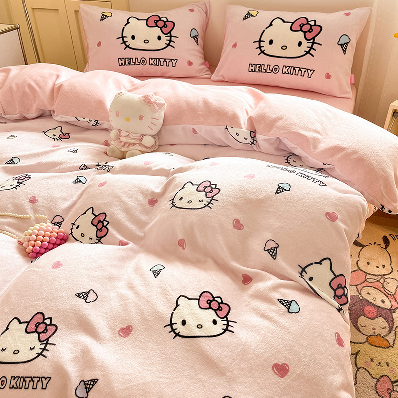HelloKitty牛奶绒四件套卡通三丽欧被套儿童房女孩加厚保暖三件套