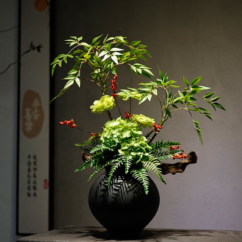 新中式陶瓷花瓶摆件禅意仿真插花