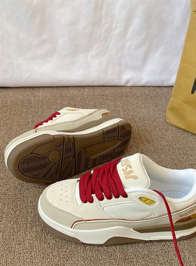 情侣复古米红色板鞋男ins潮2026春季新款小白鞋百搭运动休闲鞋子