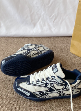 赛车鞋/白蓝色德训鞋男女同款2025冬季新款网面透气百搭休闲板鞋