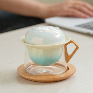 北风堂熊猫茶咖杯陶瓷咖啡杯水杯马克杯茶水分离泡茶杯手办礼定制