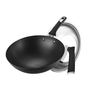 爱仕达大铁锅炒锅不生锈家用圆底无涂层不粘燃气灶尖底精铁炒菜锅