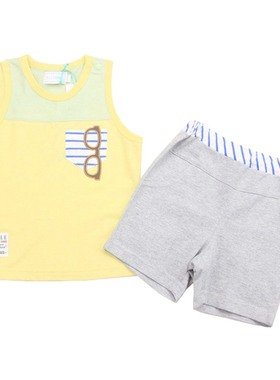 超值清仓 夏款ELLE专柜正品童装 男童韩版针织背心短裤套装61023