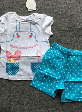 瑕疵特卖 史努比正品女童针织短袖套装41052白80/90/100/110cm