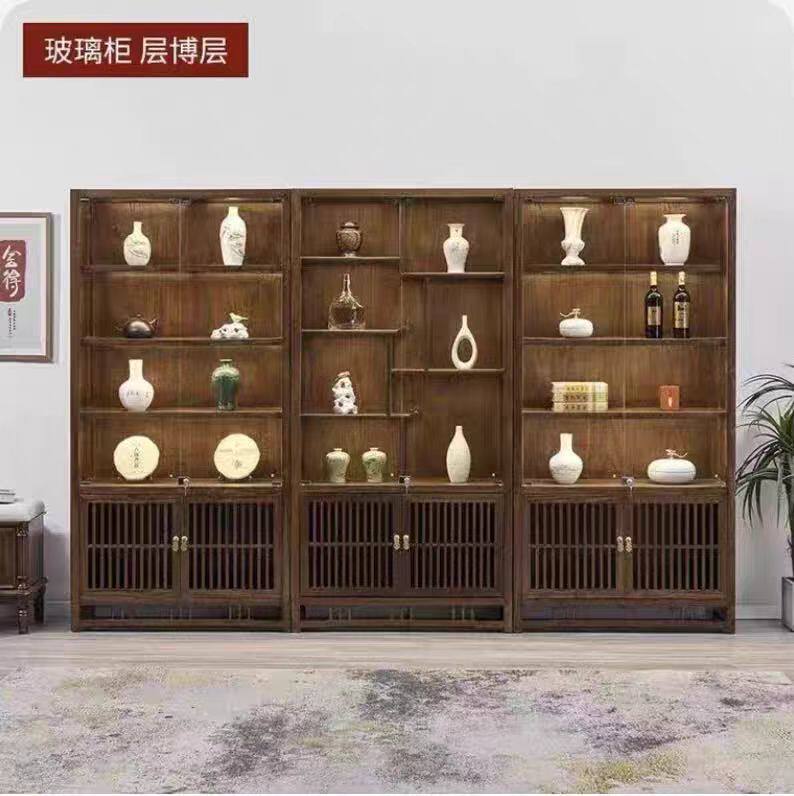 新中式榆木博古架实木展示柜书房客厅古董柜榫卯结构免安装
