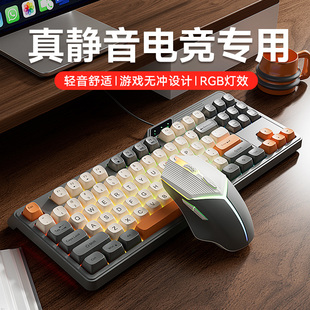 超静音机械手感键盘滑鼠组有线 线笔记型电脑外接键鼠电竞游戏专