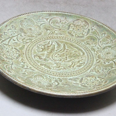 直销古玩杂项黄铜工艺品包浆老气古色古香杂件做旧麒麟铜盘