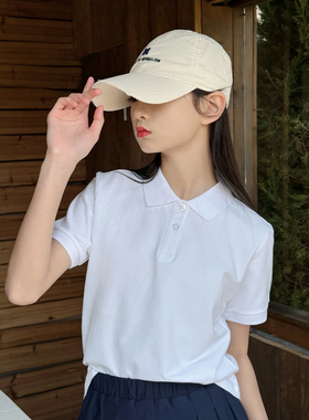 纯白色儿童polo衫男童女童短袖t恤2025夏季新款儿童翻领上衣夏装