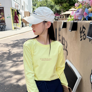 女童长袖 2025新款 t恤黄色内搭上衣女孩休闲 打底衫 高品质儿童秋季