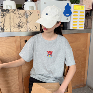 全棉女童灰色短袖t恤夏季2026纯棉儿童纯棉体恤休闲运动韩版宽松