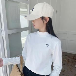 女童中高领白色打底衫纯棉秋冬内搭上衣儿童中大童长袖t恤2025新